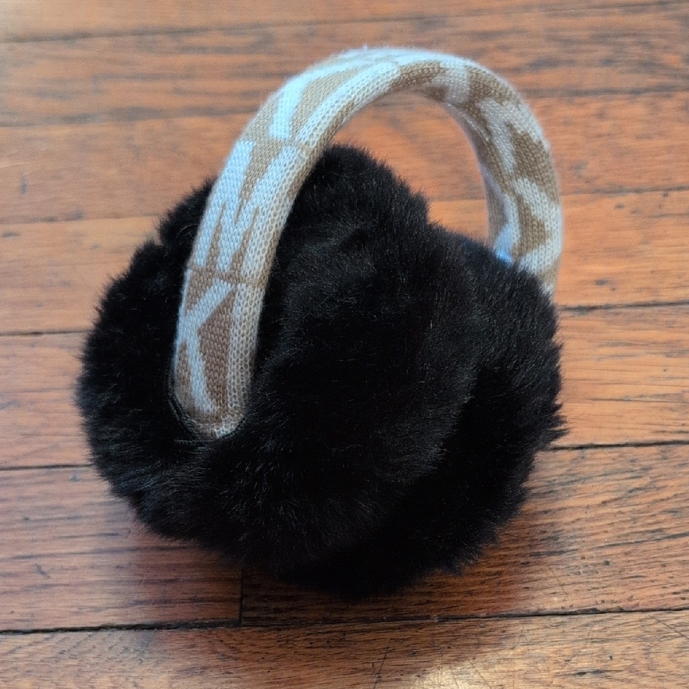 Michael Kors Black and Tan Compact Faux Fur Earmuffs